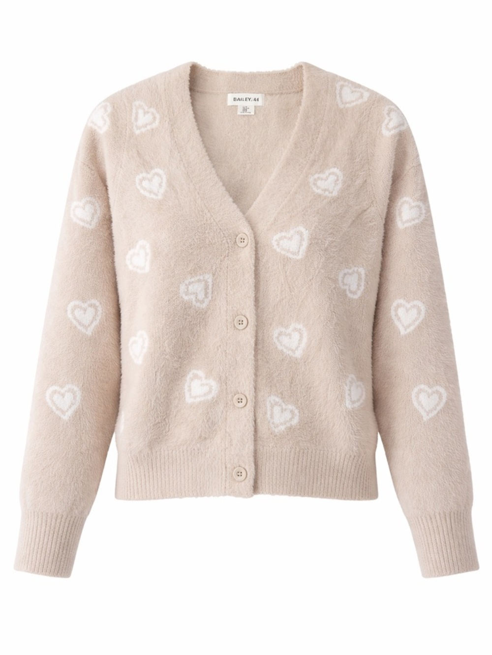 NWT Bailey 44 Women’s Heart Cardigan Beige Fuzzy Soft Knit Sweater Medium